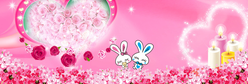 生日背景jpg设计背景_新图网 https://ixintu.com 卡通 粉色 蜡烛 花丛 海报banner 其他