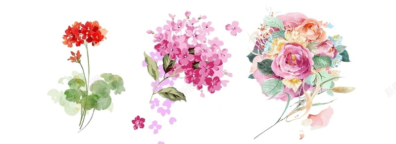 水彩花卉素材psd设计背景_新图网 https://ixintu.com 手绘花卉 水彩 唯美花朵 绿叶 海报banner 卡通 童趣 手绘