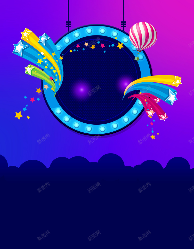 卡通渐变蓝色背景素材psd设计背景_新图网 https://ixintu.com 立体星星 热气球 卡通 渐变 蓝色 灯泡牌子 星星 背景素材
