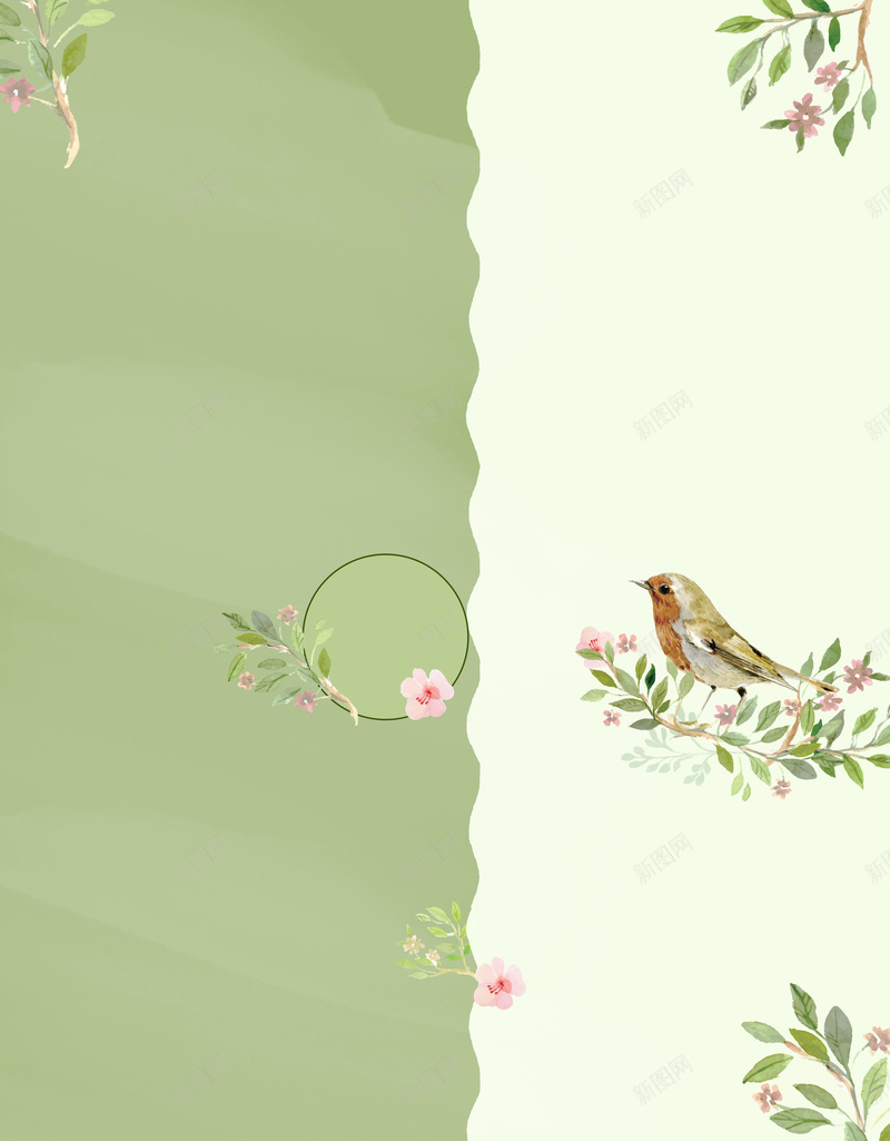清新日系女装促销海报背景素材psd设计背景_新图网 https://ixintu.com 夏季 日系服装 促销广告 绿色 手绘风格 清新日系女装促销海报PSD 手绘花草 手绘 小鸟 水彩文艺