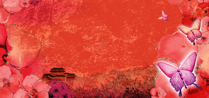 红色花纹背景psd设计背景_新图网 https://ixintu.com 红色 红色背景 花底纹 金边 金光 闪光 四射 喜庆背景 春节背景 舞台背景 蝴蝶 天安门 海报banner 春节 过年 中国风