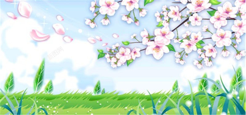 春天桃花背景jpg设计背景_新图网 https://ixintu.com 卡通 叶子 春天 桃花 田野 海报banner 童趣 手绘