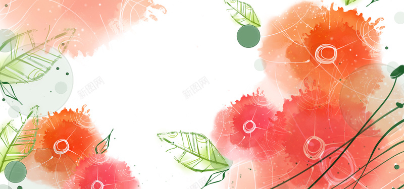 手绘花朵背景psd设计背景_新图网 https://ixintu.com 红色 花 花朵 泼墨 藤蔓 叶子 海报banner 卡通 童趣 手绘