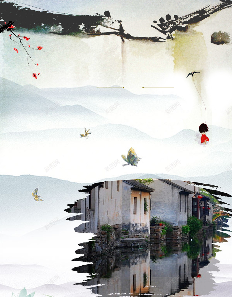 中国风水墨意境乌镇旅游海报背景素材psd设计背景_新图网 https://ixintu.com 乌镇旅游 乌镇印象 中国风 水墨意境 旅游宣传 浙江乌镇 乌镇文化 乌镇古城 乌镇景色 海报背景 开心