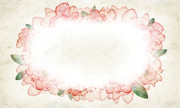 手绘花朵白色花环水彩方形印刷背景背景