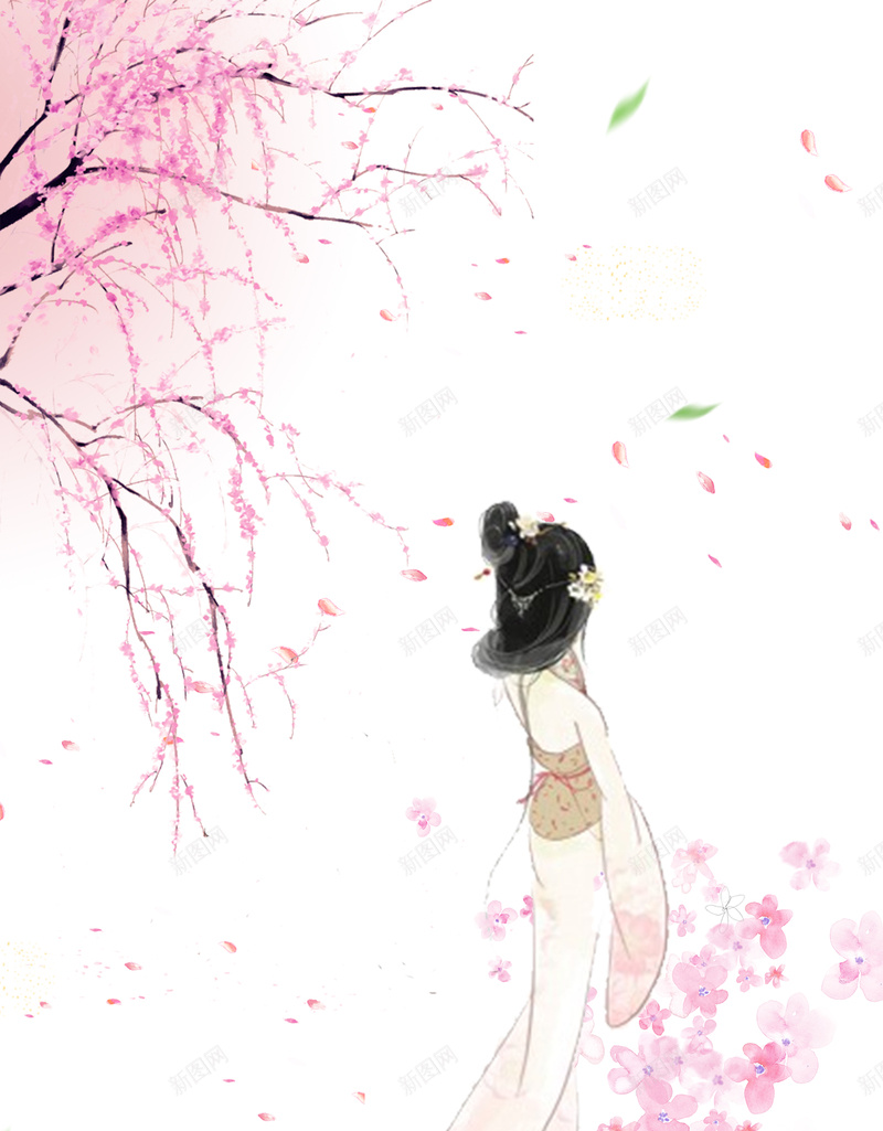 中国文化彩绘中国风背景psd设计背景_新图网 https://ixintu.com 中国文化 彩绘背景 粉色浪漫 桃花 樱花 少女 中国风 卡通 手绘