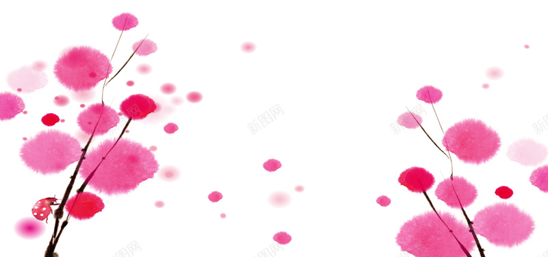 水彩墨迹花psd设计背景_新图网 https://ixintu.com 海报banner 七星瓢虫 水彩花 喷溅 粉色 墨迹 飞溅的墨点花