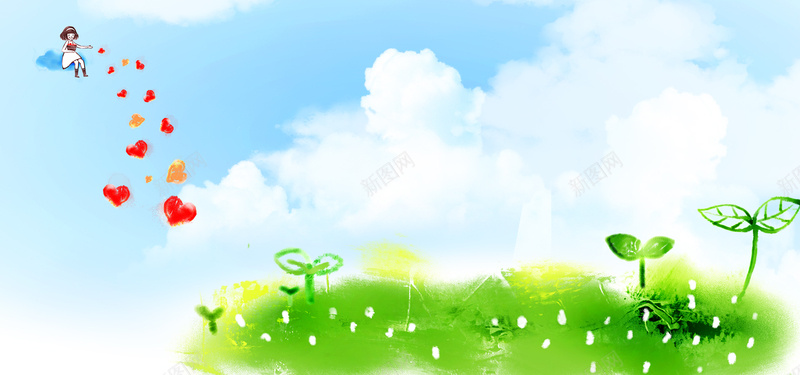 手绘插画背景蓝天白云爱心女孩海报bannerpsd设计背景_新图网 https://ixintu.com 手绘 插画 背景 蓝天 白云 爱心 女孩 海报banner 卡通 童趣