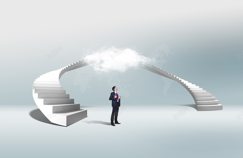 商务背景素材jpg设计背景_新图网 https://ixintu.com 商务男士 云朵 天梯 楼梯 阶梯 阶梯云朵与商务男士图片下载 职业男性 商务人士 职业人物 商务科