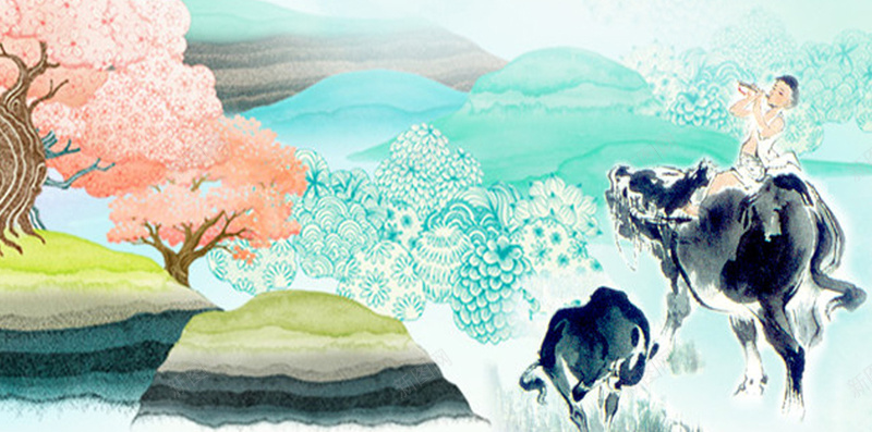 蓝色水彩风景清明节手机端H5背景素材jpg设计背景_新图网 https://ixintu.com 踏青季 景色 水彩 蓝色 风景 树枝 放牛 牧童 踏青 春游 桃花 三生三世 清明节 扫墓 春雨 小清新
