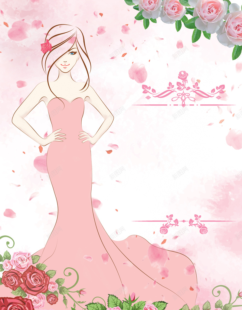 花丛中的美女背景素材psd设计背景_新图网 https://ixintu.com 卡通 粉色 绿叶 美女 花朵 海报 素材 高清背景图 PSD素材 幸福
