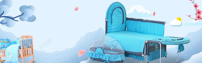 婴儿床促销狂欢蓝色bannerpsd设计背景_新图网 https://ixintu.com 婴儿床海报 宝宝 绿色 被子 母婴生活馆 婴儿床展板 母品 婴幼儿用品 母婴海报 母婴网站 亲子活动