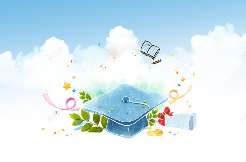 手绘考卷学士帽树叶印刷背景psd设计背景_新图网 https://ixintu.com 书本 卡通 印刷背景 学位 学士帽 手绘 树叶 童趣 考卷