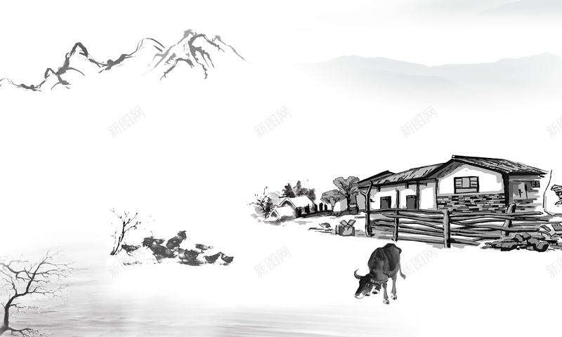 水墨中国风农家生活背景素材psd设计背景_新图网 https://ixintu.com 中国风 农家 水墨 生活 背景 素材