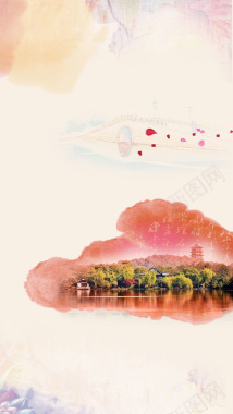 手绘水彩杭州西湖断桥H5背景背景