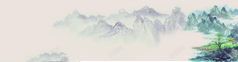 水墨画背景壮观bannerjpg设计背景_新图网 https://ixintu.com 山 水 水墨 树叶 海报banner 中国风