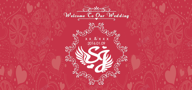 红色浪漫婚礼背景psd设计背景_新图网 https://ixintu.com 红色 浪漫 婚礼 爱心 卡通 欧式花纹 海报banner 梦幻
