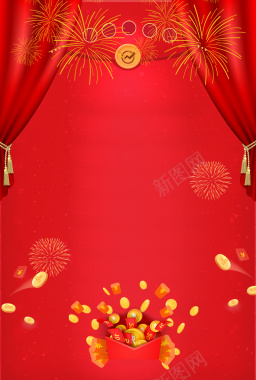 新年大礼包烟花红色背景背景