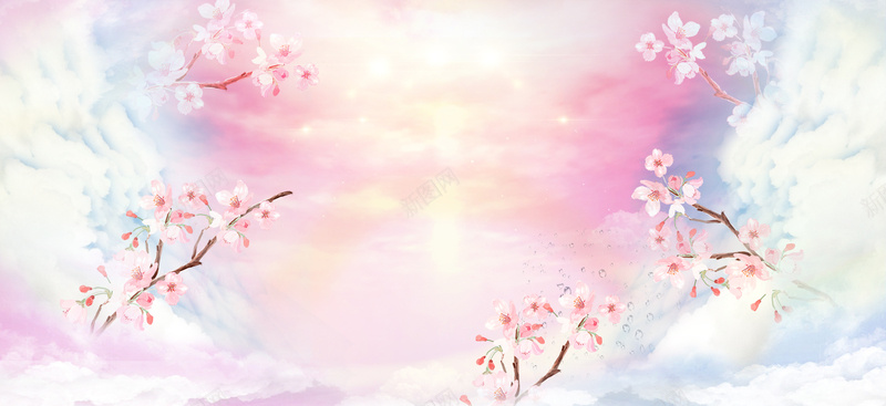 桃花节五彩绚丽云层蓝天粉bannerpsd设计背景_新图网 https://ixintu.com 桃花节 桃花 文艺 小清新 浪漫 梦幻 粉色 春天 春季 素材 广告 设计 背景 云层 阳光 蓝天