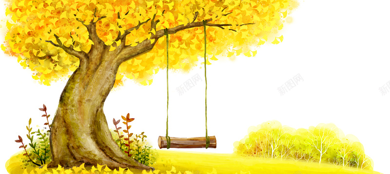 清新手绘秋千背景图psd设计背景_新图网 https://ixintu.com 清新 手绘 秋天 大树 落叶 海报banner 文艺 小清新 简约
