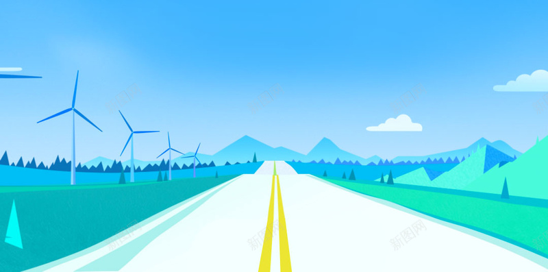 蓝色天空风车公路天际旅行H5背景jpg设计背景_新图网 https://ixintu.com 云朵 公路 天际 旅行 高山 H5背景 蓝天 蓝色背景 畅游 愉快