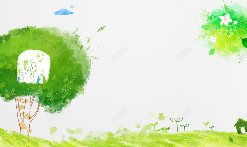 手绘绿色花草背景素材psd设计背景_新图网 https://ixintu.com 卡通童趣海报 矢量花草 绿色背景 花草背景 树叶 手绘树木 绿色素材 植树节海报 家装节海报