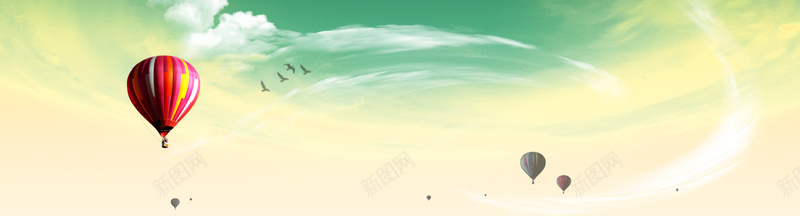 炫酷天空psd设计背景_新图网 https://ixintu.com 海报banner 扁平 渐变 几何 热气球鹤鸟白云