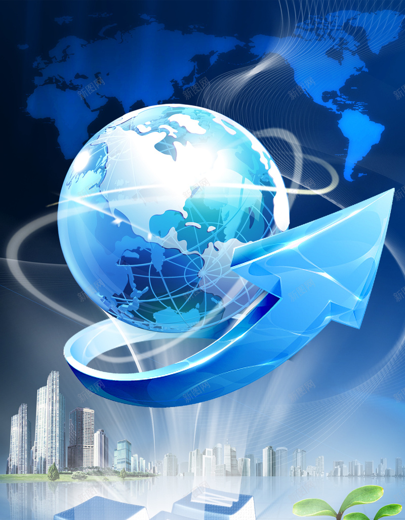世界知识产权日蓝色世界地图H5背景psd设计背景_新图网 https://ixintu.com 世界地图 世界知识产权日 商务 知识产权 知识产权海报 科技感 箭头 绿苗 蓝底 蓝色