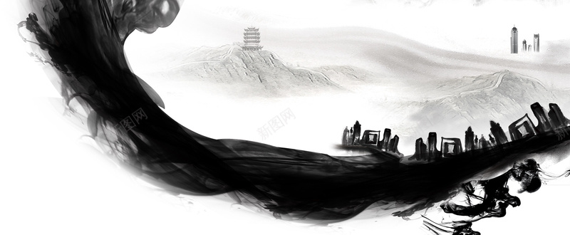 中国风背景psd设计背景_新图网 https://ixintu.com 中国风背景 水墨 墨痕 山林 白色 墨迹 海报banner 中国风