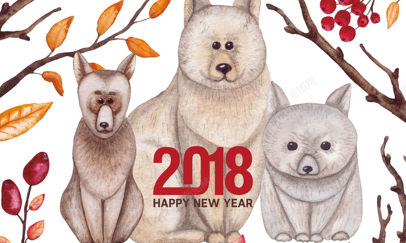2018年狗年手绘台历封面psd设计背景_新图网 https://ixintu.com 2018年 狗年台历 手绘狗 叶子 狗年大吉 新年台历 新春 吉祥如意 年历 日历 封面