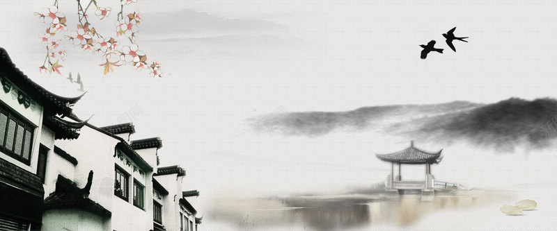 清明节中国风梅花海报bannerpsd设计背景_新图网 https://ixintu.com 清明节海报 清明节背景 节日背景 清明节 梅花 节日海报 中国风海报 凉亭 水墨风 水墨