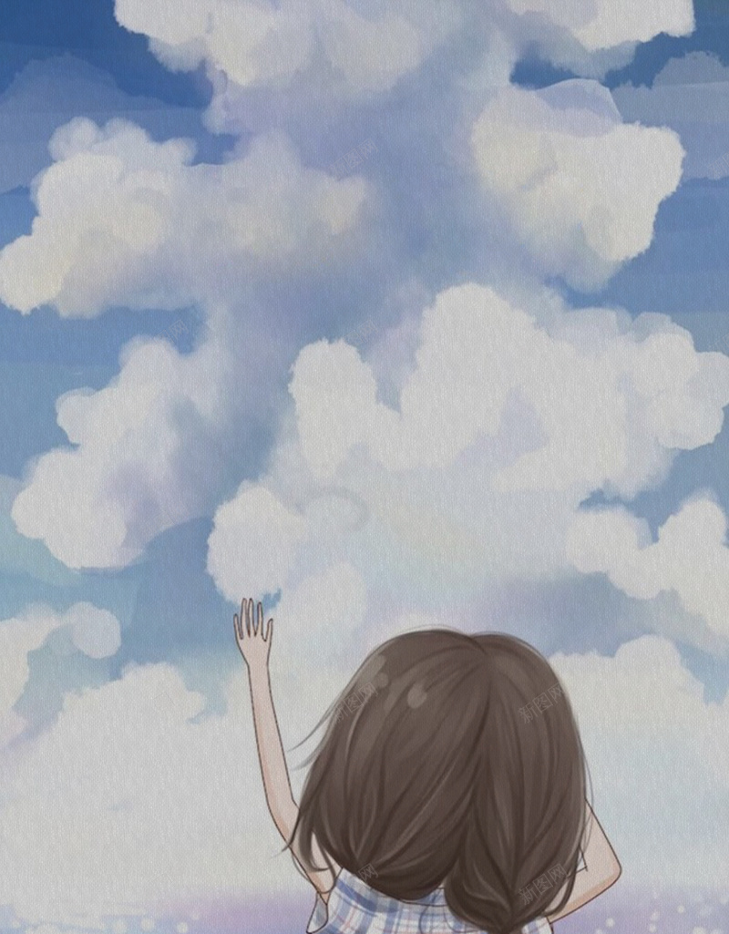蓝天白云下的小女孩海报背景jpg设计背景_新图网 https://ixintu.com 白云 云朵 云层 云彩 小女孩 小姑娘 黑猫 猫咪 海报背景 背景 背景素材