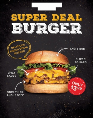 美食汉堡海报背景素材背景