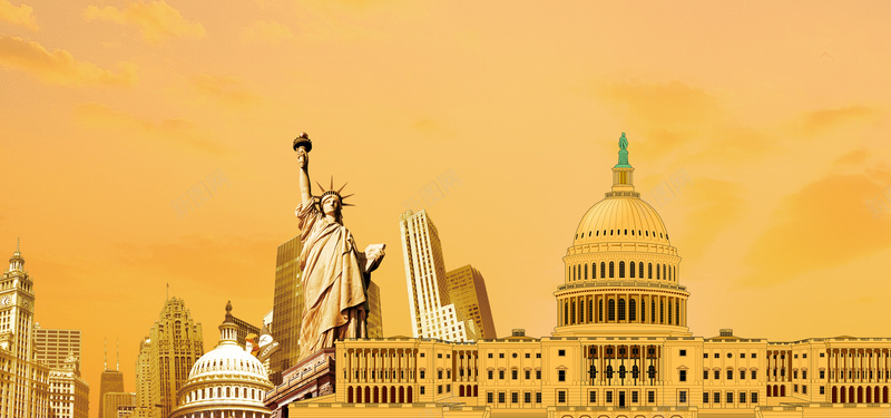 美国旅游文艺棕色banner背景psd设计背景_新图网 https://ixintu.com 美国 旅游 文艺 小清新 简约 建筑 城市 自由女神 云层 天空 梦幻 浪漫 素材 广告