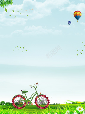 浅蓝色清新春季旅游单车背景背景