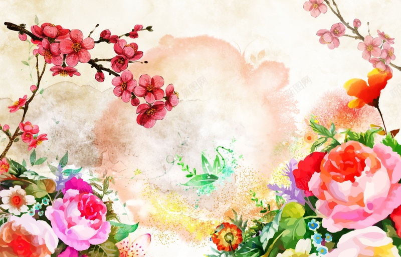 水彩花朵背景素材psd设计背景_新图网 https://ixintu.com 水彩 海报 背景 花卉 花朵