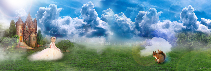 童真梦幻童话少女bannerjpg设计背景_新图网 https://ixintu.com 小公主 小松鼠 城堡 草地 蓝天 云朵 童真 梦幻 童话少女 banner 袋鼠