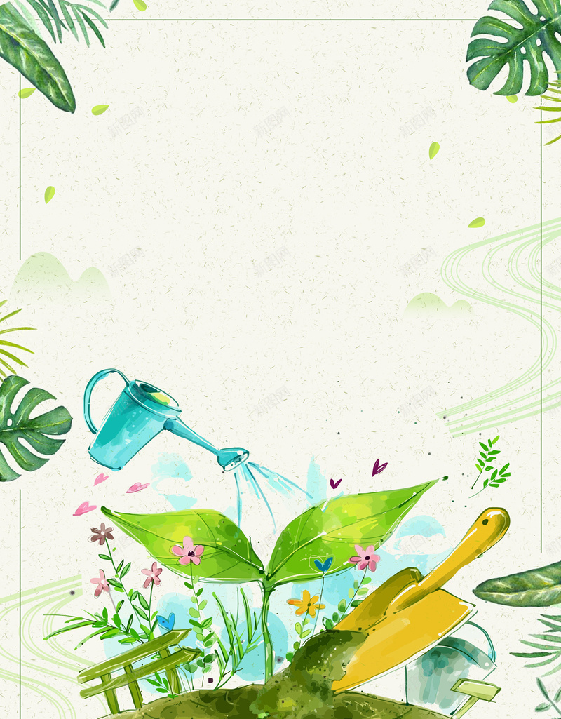 绿色手绘312植树节海报psd设计背景_新图网 https://ixintu.com 312 公益 叶子 植树节 浇水 浇水照片 爱护地球 环保 绿化环境 美化 节日 铁铲