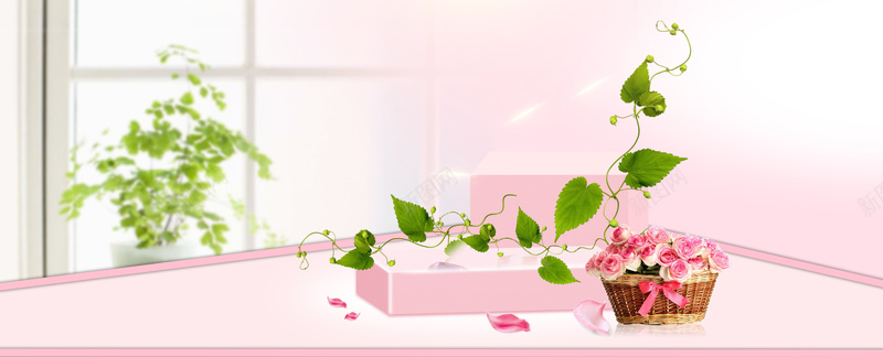 春天居家温馨文艺粉色banner背景psd设计背景_新图网 https://ixintu.com 春节 春季 开春 绿色 文艺 小清新 简约 素材 广告 设计 背景 活力 窗户 居家 树叶 花朵