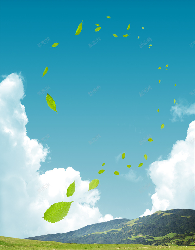 春季草地H5背景psd设计背景_新图网 https://ixintu.com 春天 树叶 绿叶 草地 蓝天 白云 文艺 小清新 简约