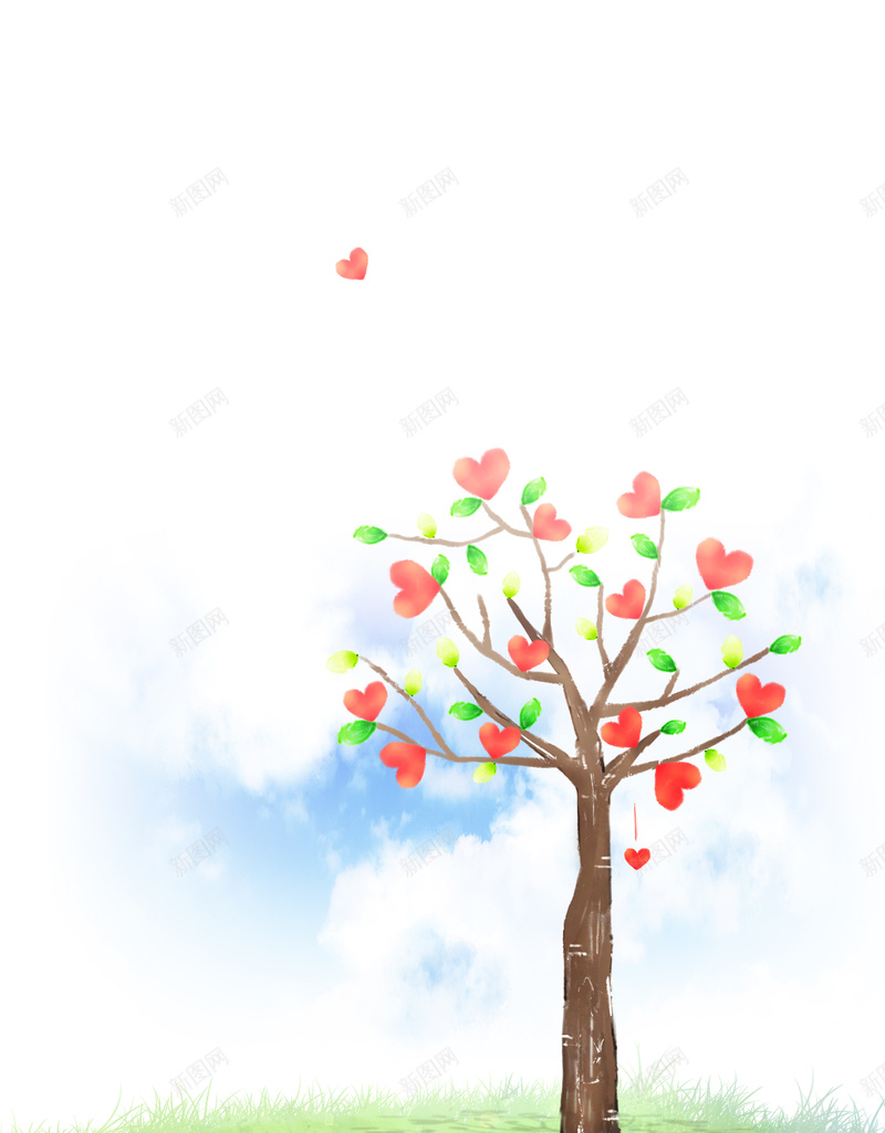 手绘水彩爱心树印刷背景psd设计背景_新图网 https://ixintu.com 手绘 水彩 爱心树 草地 印刷背景 卡通 童趣