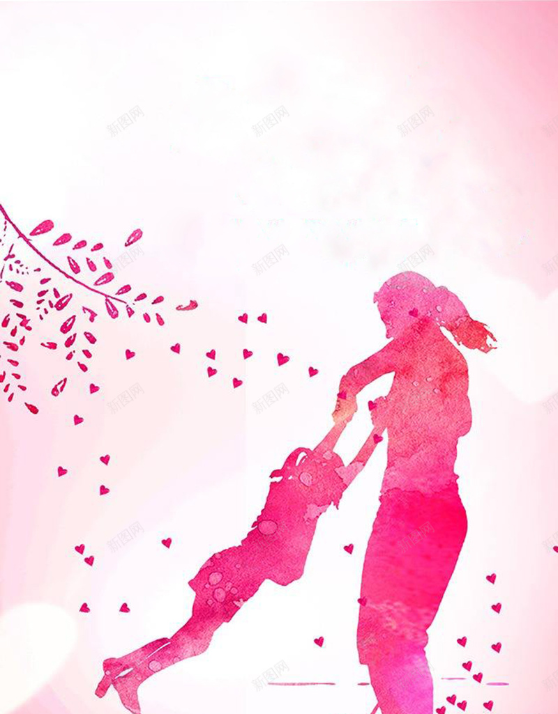 世上只有妈妈好温馨海报广告背景jpg设计背景_新图网 https://ixintu.com 有爱 母女 温馨 牵手 红心 渐变 剪影 母爱 女儿 树叶 母亲节宣传海报