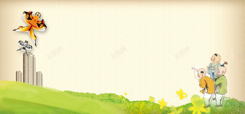 春季新品大气简约绿色淘宝海报背景psd设计背景_新图网 https://ixintu.com 新品上市 卡通 春天 春季 水彩 童年 风筝 活力 促销 绿色背景 楼房 电商 淘宝 海报 素材