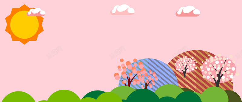 春天卡通粉色banner背景psd设计背景_新图网 https://ixintu.com 春天 春季 开春 绿色 文艺 小清新 简约 素材 广告 设计 背景 活力 卡通 童趣 太阳 云朵
