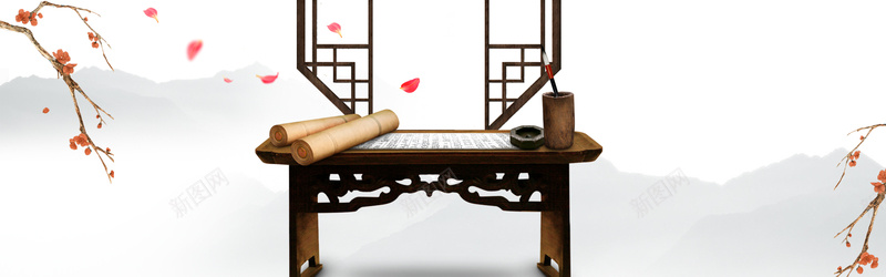 古风家具桌子电商Bannerjpg设计背景_新图网 https://ixintu.com 古风家具 电商 中国风 水墨风 桌子 梅花 花卉 水墨 简约 木桌子