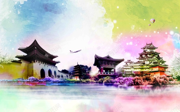 韩国旅游文化海报背景模板背景