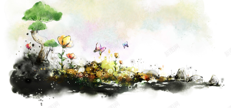 水墨画背景psd设计背景_新图网 https://ixintu.com 唯美 插画 清新 花草 蝴蝶 炫彩 水彩 海报banner 卡通 童趣 手绘