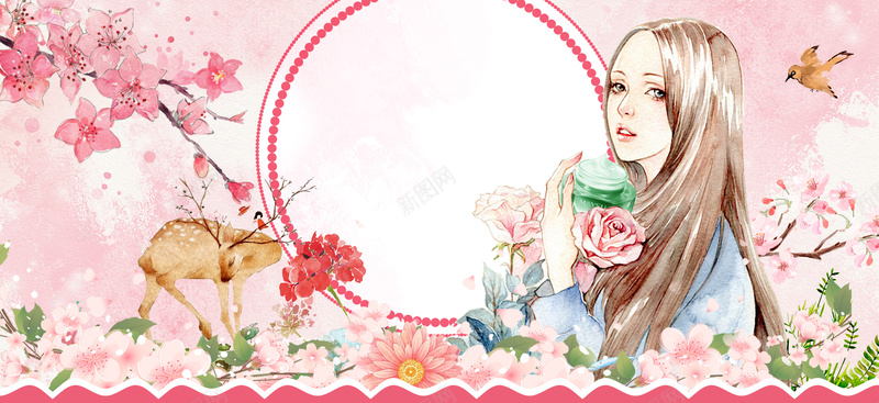 桃花节文艺手绘少女几何粉bannerpsd高清背景_新图网 https://ixintu.com 春天 春季 开春 绿色 文艺 小清新 简约 素材 广告 设计 手绘 活力 踏春 桃花节 樱花节 蝴蝶