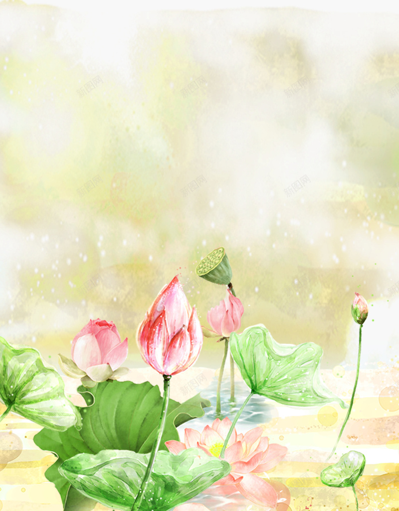 彩绘荷花意境二十四节气宣传海报背景素材psd设计背景_新图网 https://ixintu.com 二十四节气 农历节气 彩绘荷花 荷花池塘 雨水 谷雨 立夏 夏至芒种 白莲 模板设计 海报背景 温暖