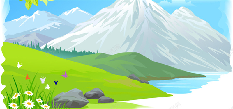 小清新春天冰山背景jpg设计背景_新图网 https://ixintu.com 小清新 冰山 小花 草坪 蝴蝶 海报banner 卡通 童趣 手绘